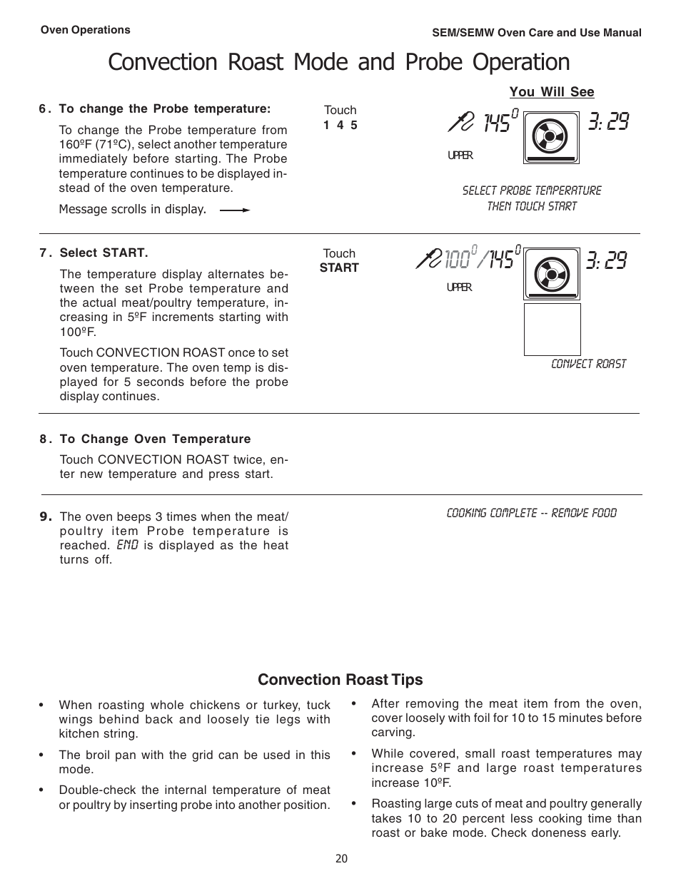 Convection roast mode and probe operation | Thermador SEMW272 User Manual | Page 22 / 128