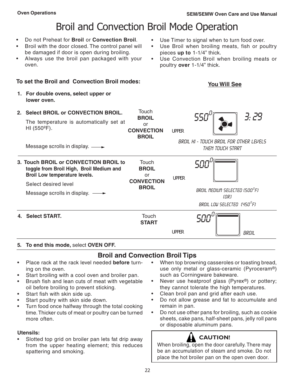 Broil and convection broil mode operation | Thermador SEMW272 User Manual | Page 24 / 128