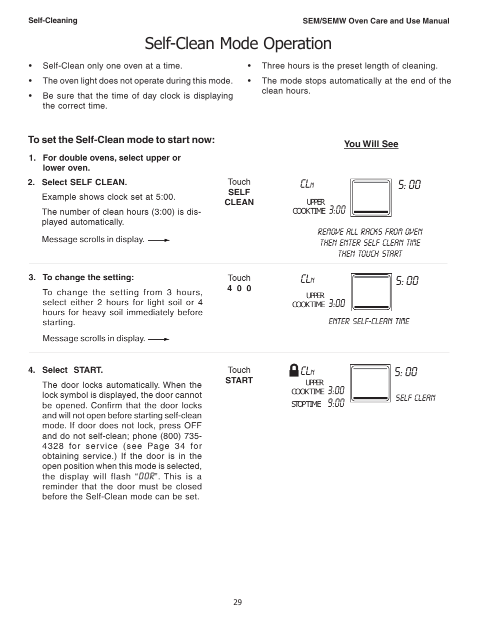 Self-clean mode operation | Thermador SEMW272 User Manual | Page 31 / 128