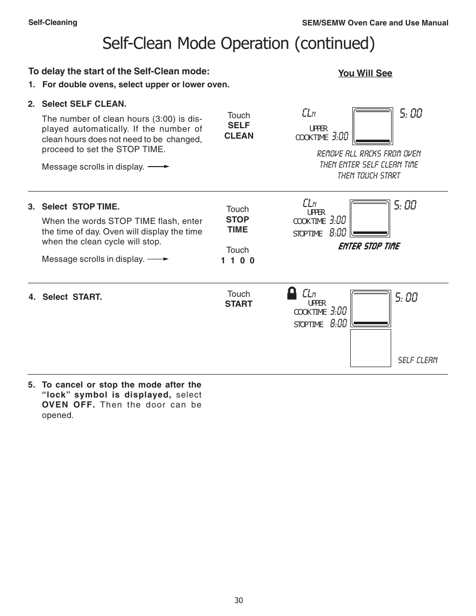 Self-clean mode operation (continued) | Thermador SEMW272 User Manual | Page 32 / 128