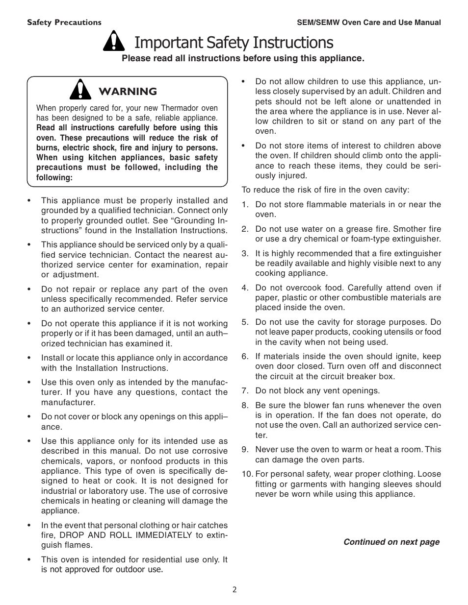 Important safety instructions, Warning | Thermador SEMW272 User Manual | Page 4 / 128