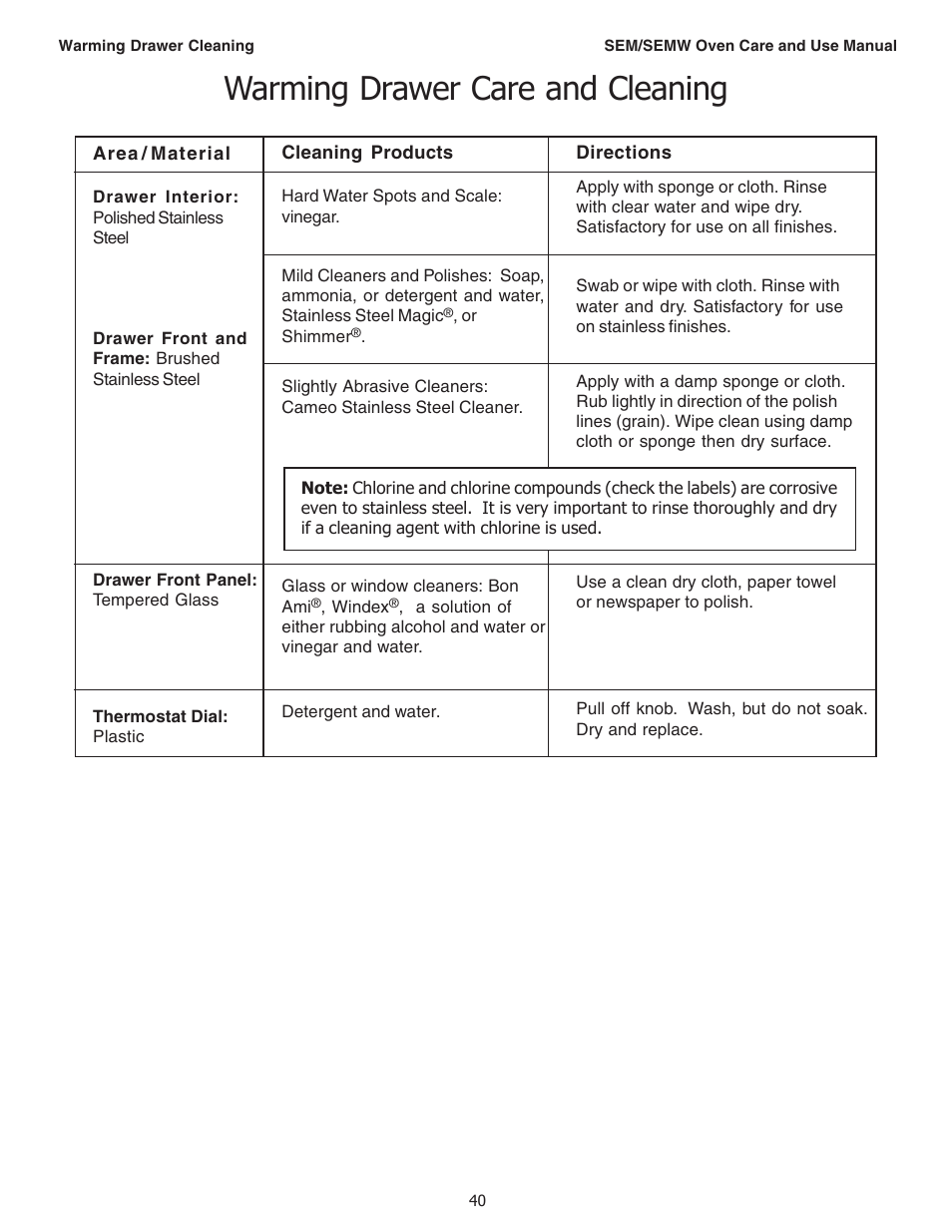 Warming drawer care and cleaning | Thermador SEMW272 User Manual | Page 42 / 128