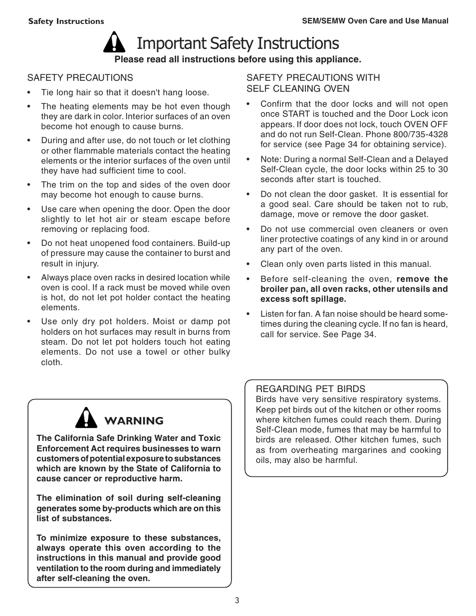 Important safety instructions, Warning | Thermador SEMW272 User Manual | Page 5 / 128