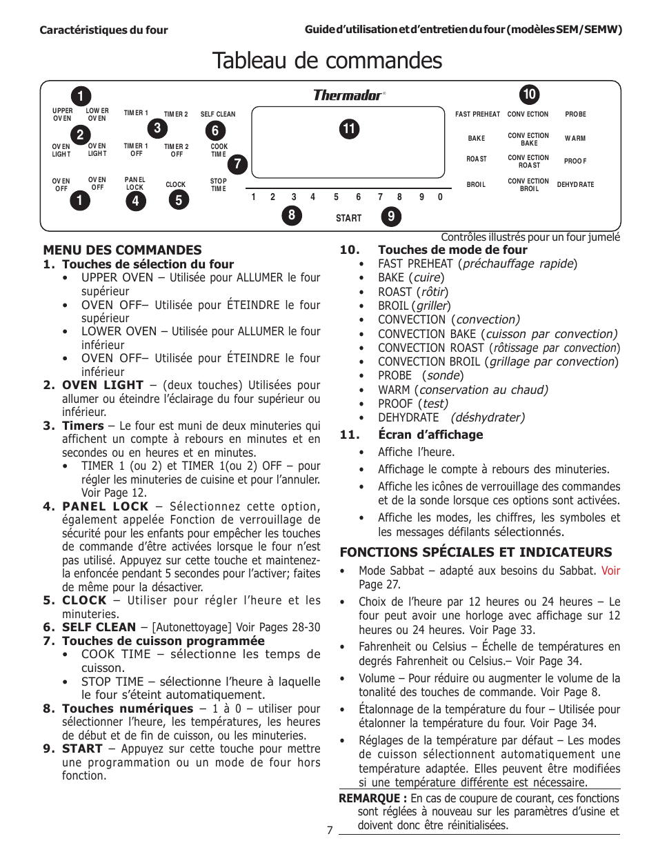 Tableau de commandes | Thermador SEMW272 User Manual | Page 51 / 128