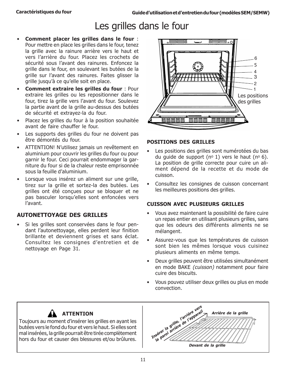 Les grilles dans le four | Thermador SEMW272 User Manual | Page 55 / 128