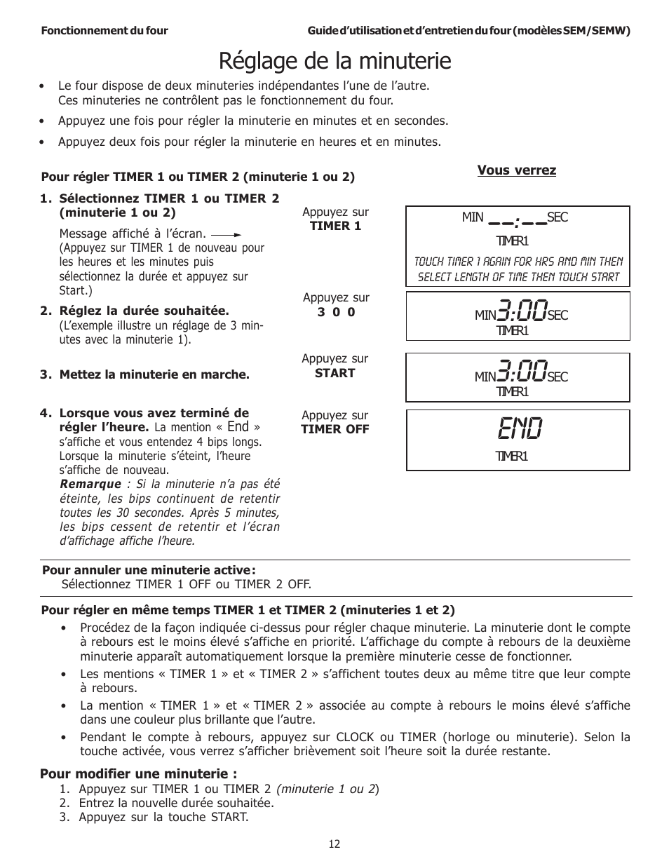 Réglage de la minuterie | Thermador SEMW272 User Manual | Page 56 / 128