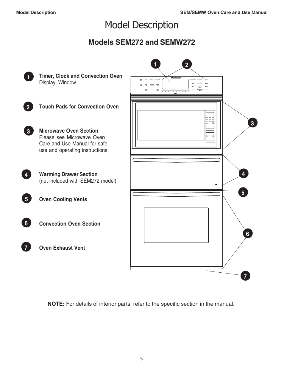 Sem/semw oven care and use manual 5, Model description | Thermador SEMW272 User Manual | Page 7 / 128