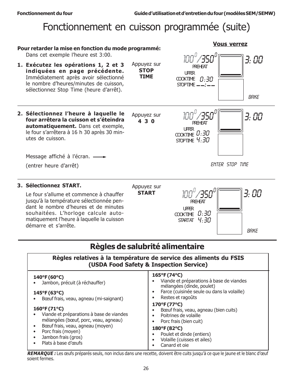 Fonctionnement en cuisson programmée (suite), Règles de salubrité alimentaire | Thermador SEMW272 User Manual | Page 70 / 128