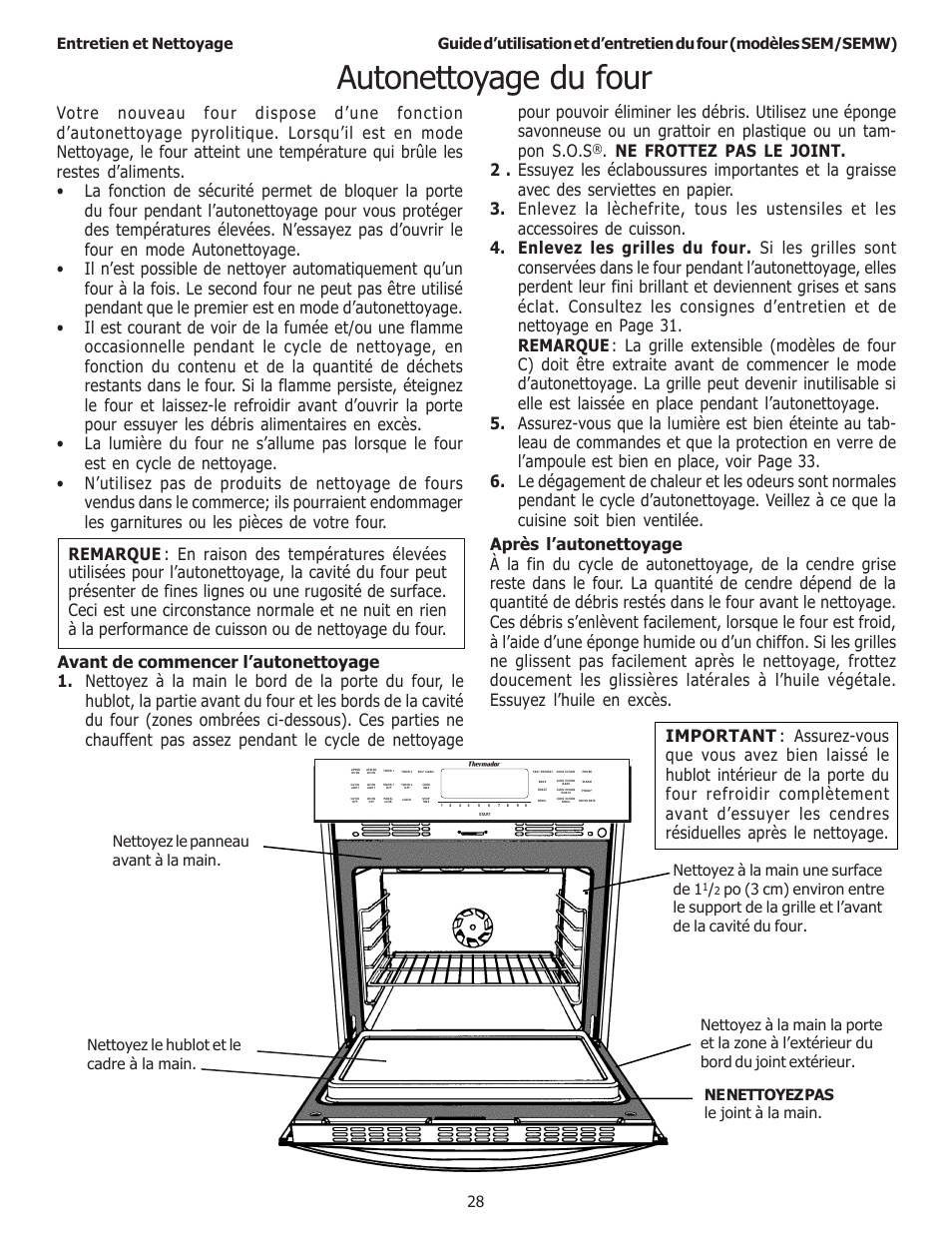 Autonettoyage du four | Thermador SEMW272 User Manual | Page 72 / 128