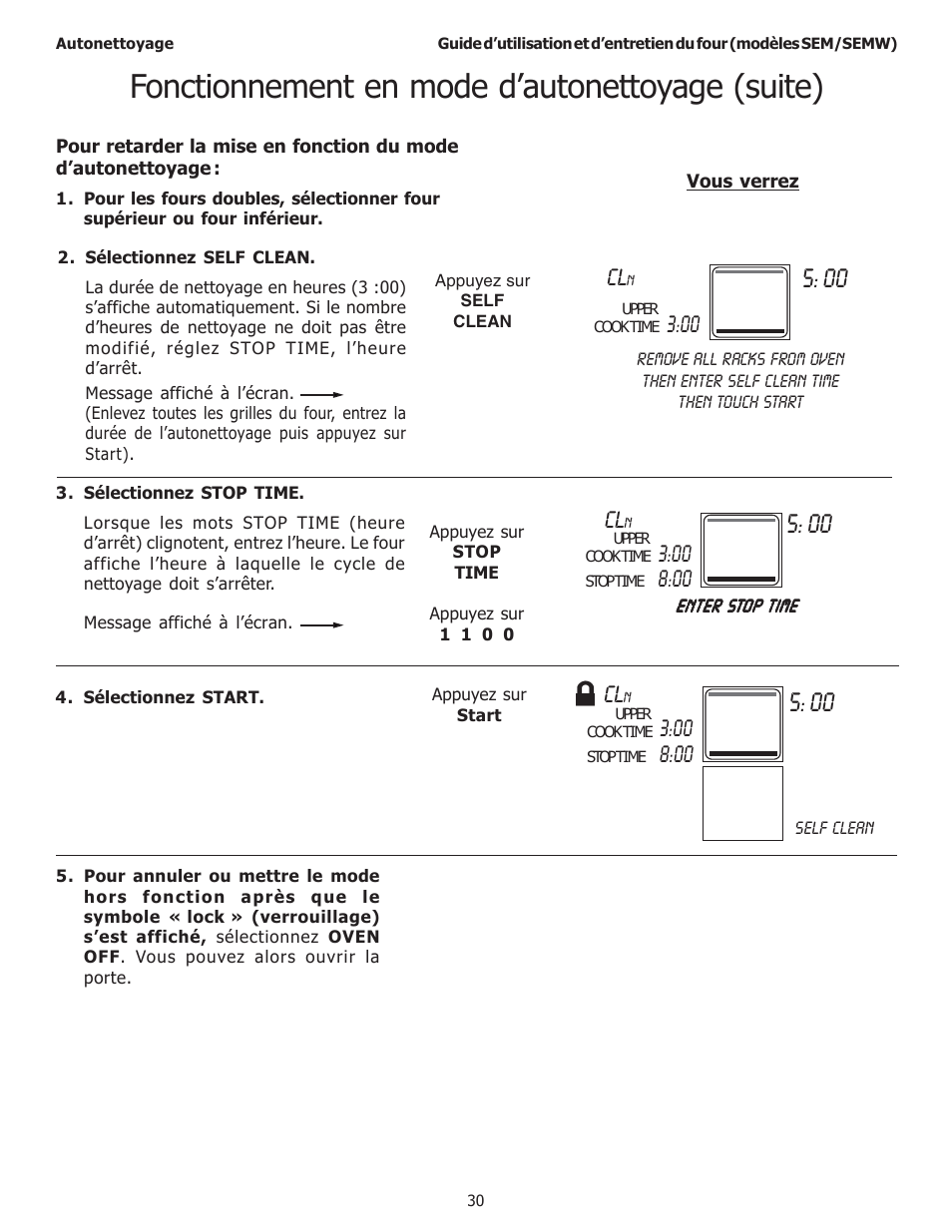 Fonctionnement en mode d’autonettoyage (suite) | Thermador SEMW272 User Manual | Page 74 / 128
