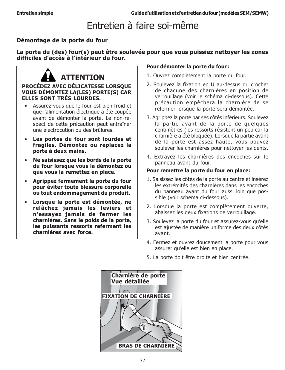 Entretien à faire soi-même, Attention | Thermador SEMW272 User Manual | Page 76 / 128