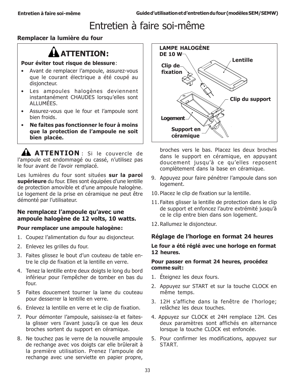 Entretien à faire soi-même, Attention | Thermador SEMW272 User Manual | Page 77 / 128