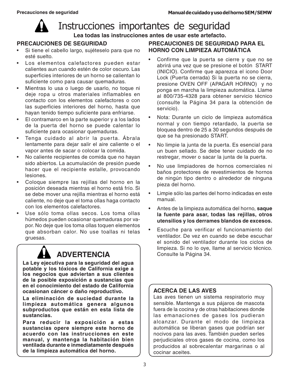 Instrucciones importantes de seguridad, Advertencia | Thermador SEMW272 User Manual | Page 89 / 128