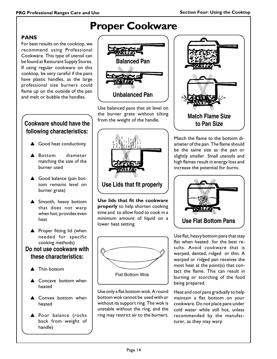 Proper cookware | Thermador PRG364GL User Manual | Page 16 / 40