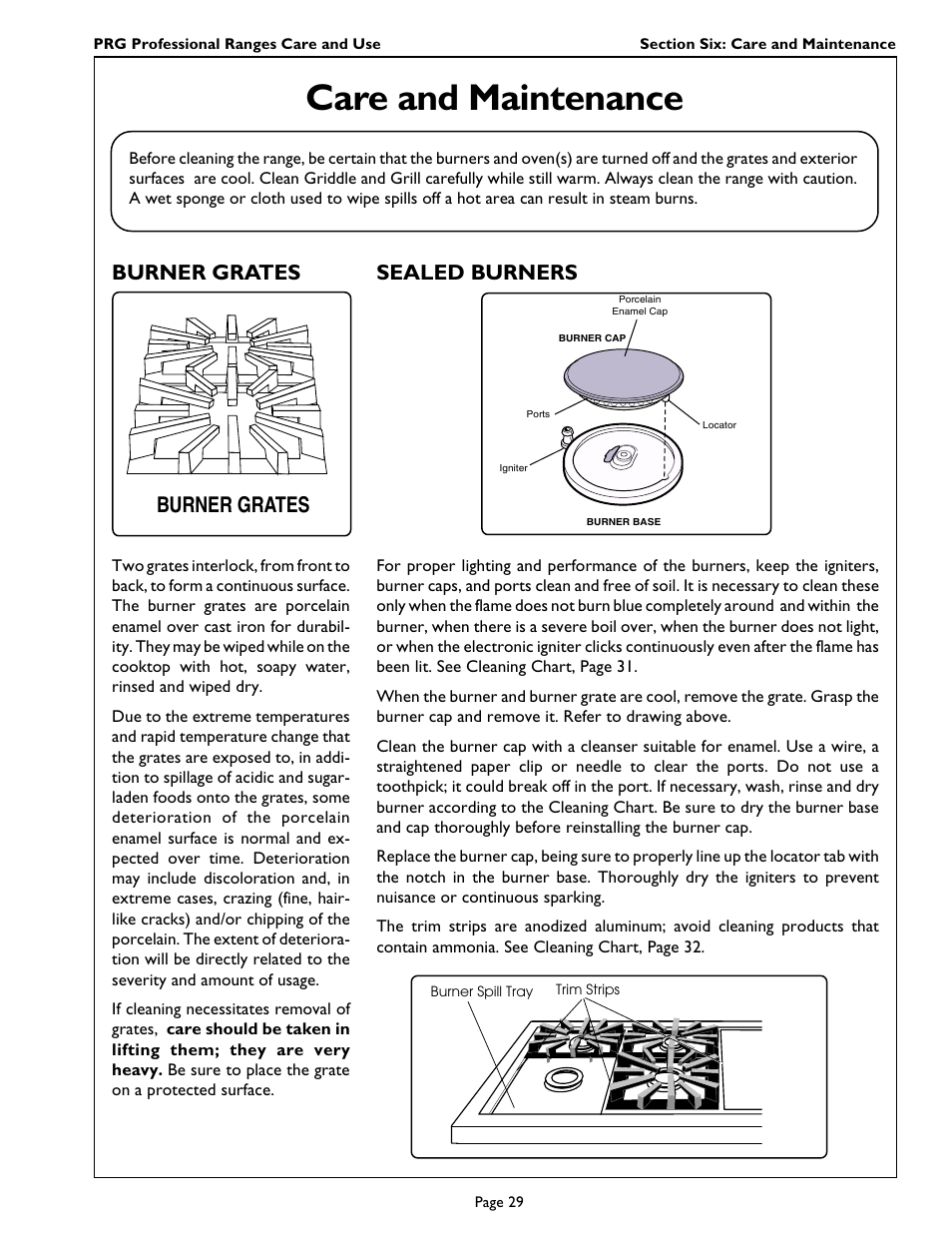 Care and maintenance, Burner grates, Sealed burners | Thermador PRG364GL User Manual | Page 31 / 40