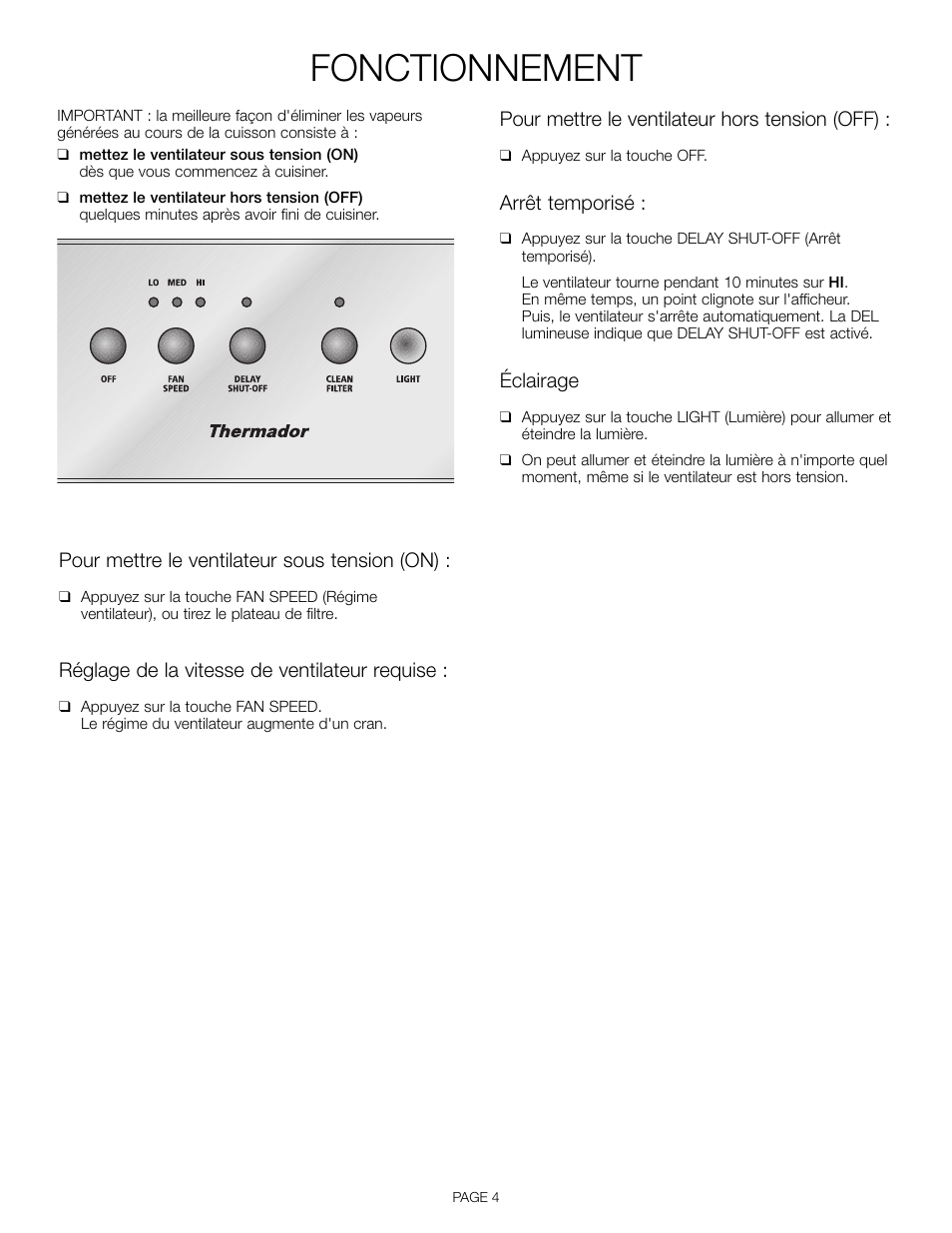 Fonctionnement | Thermador VCI 236 User Manual | Page 14 / 28