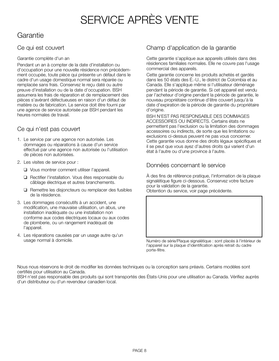 Service après vente, Garantie | Thermador VCI 236 User Manual | Page 18 / 28