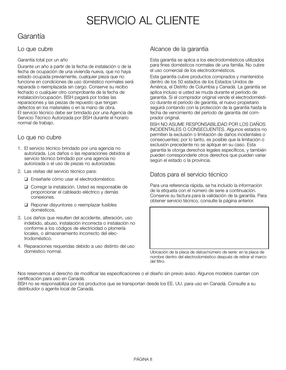 Servicio al cliente, Garantía | Thermador VCI 236 User Manual | Page 26 / 28