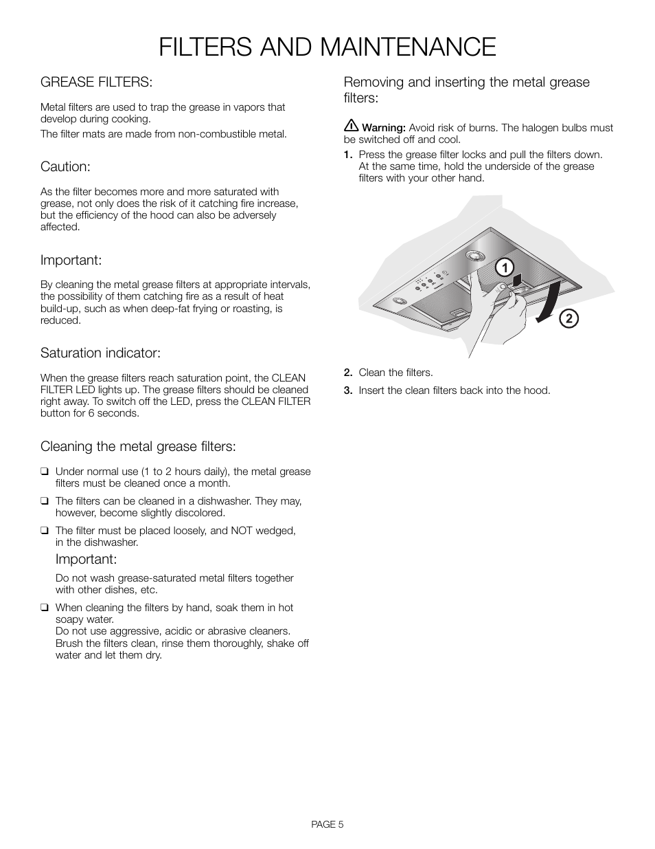 Filters and maintenance | Thermador VCI 236 User Manual | Page 7 / 28