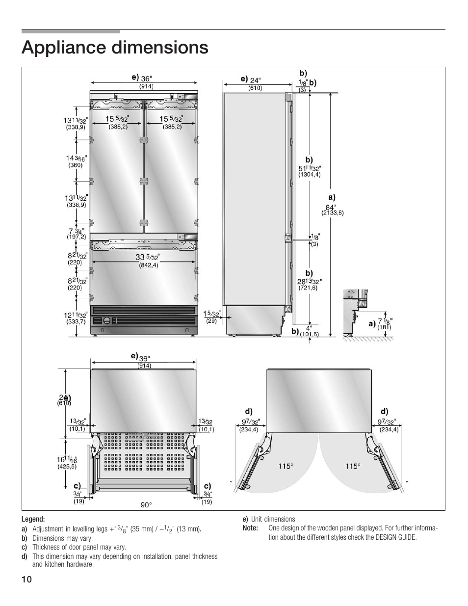 Appliance dimensions | Thermador 9000189697 User Manual | Page 10 / 93