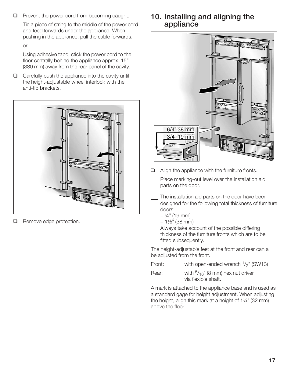 Installing and aligning the appliance | Thermador 9000189697 User Manual | Page 17 / 93