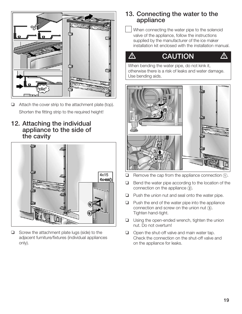 Caution, Connecting the water to the appliance | Thermador 9000189697 User Manual | Page 19 / 93