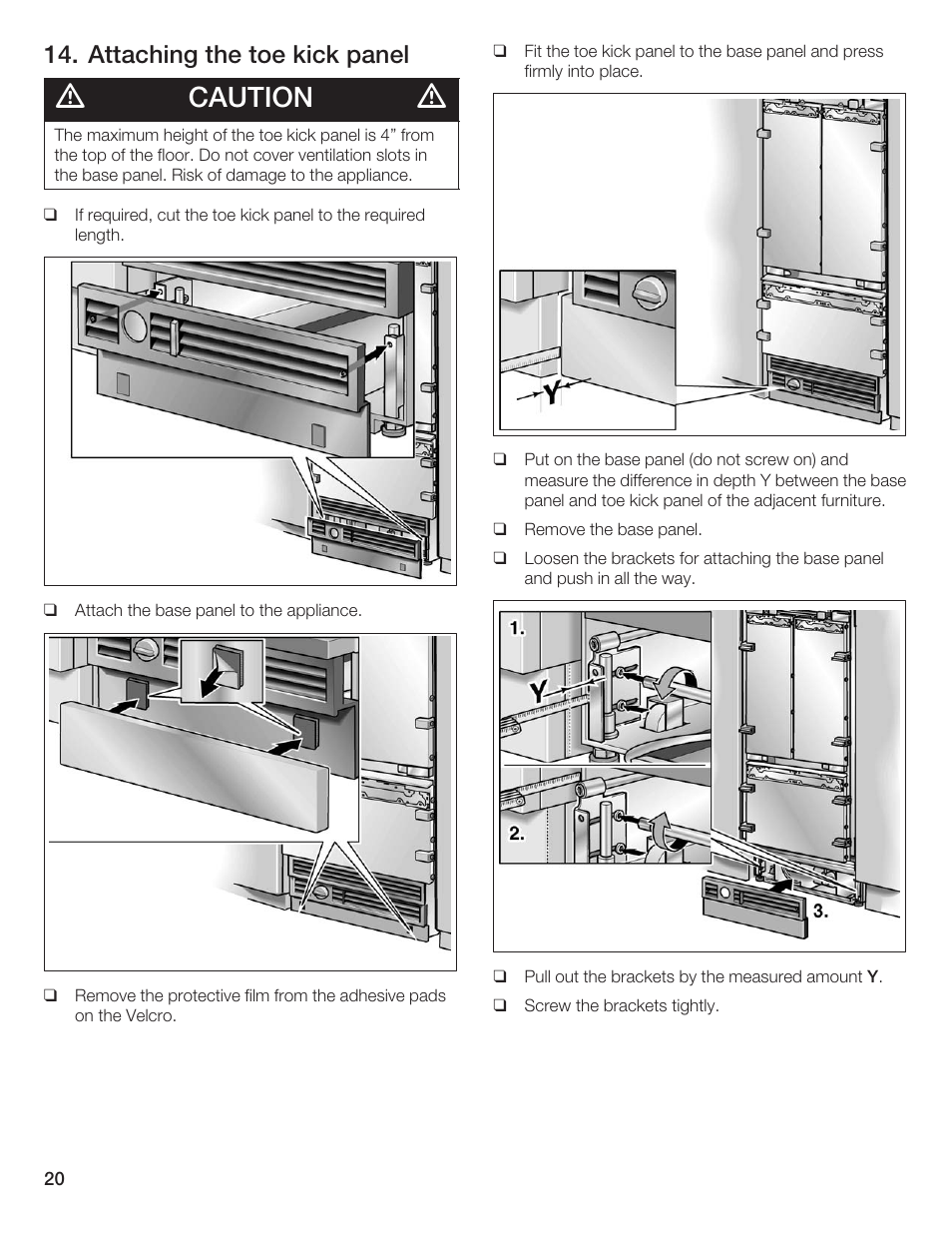 Caution, Attaching the toe kick panel | Thermador 9000189697 User Manual | Page 20 / 93