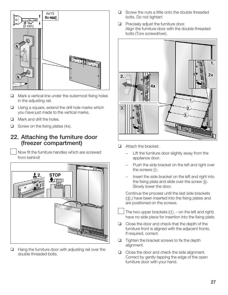 Attaching the furniture door (freezer compartment) | Thermador 9000189697 User Manual | Page 27 / 93