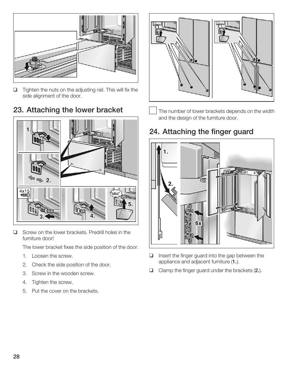 Attaching the lower bracket, Attaching the finger guard | Thermador 9000189697 User Manual | Page 28 / 93