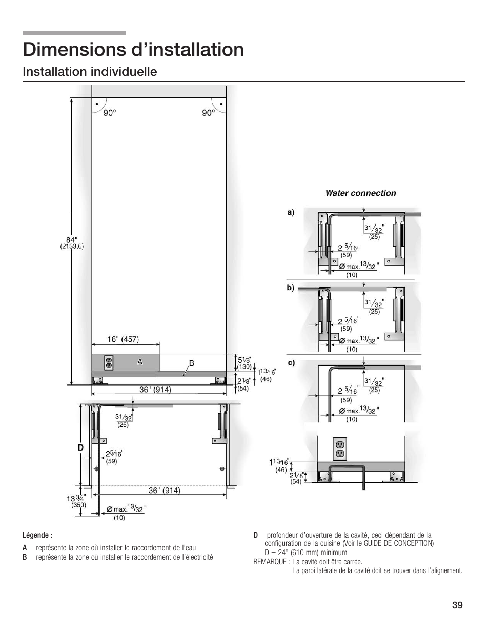 Dimensions d'installation, Installation individuelle | Thermador 9000189697 User Manual | Page 39 / 93