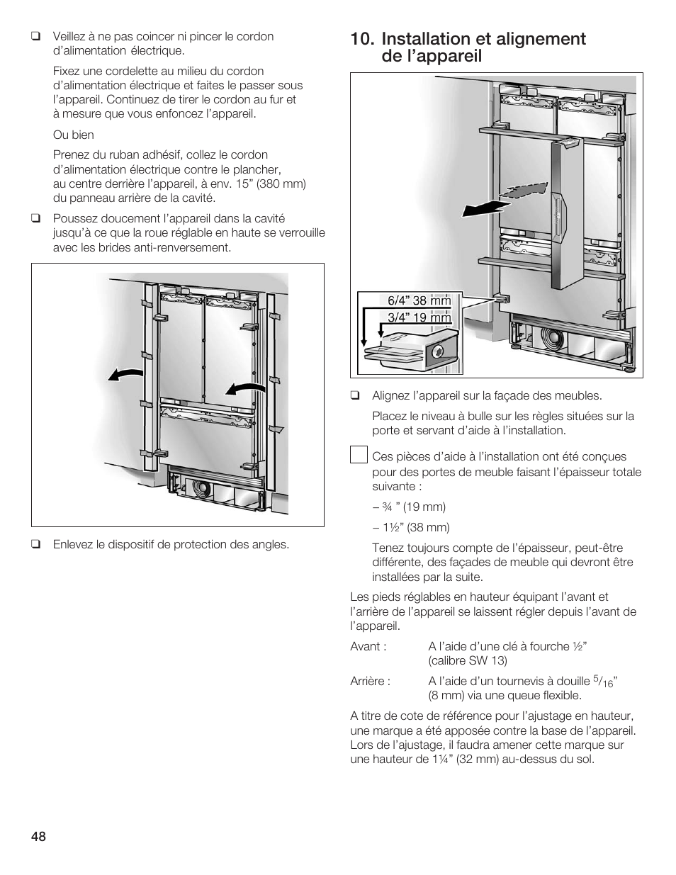 Installation et alignement de l'appareil | Thermador 9000189697 User Manual | Page 48 / 93