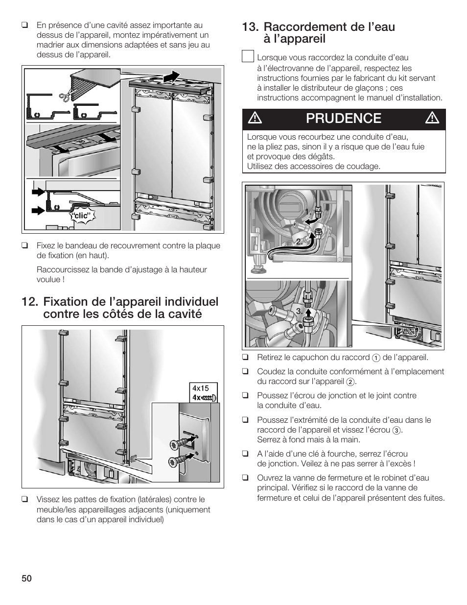 Prudence, Raccordement de l'eau à l'appareil | Thermador 9000189697 User Manual | Page 50 / 93