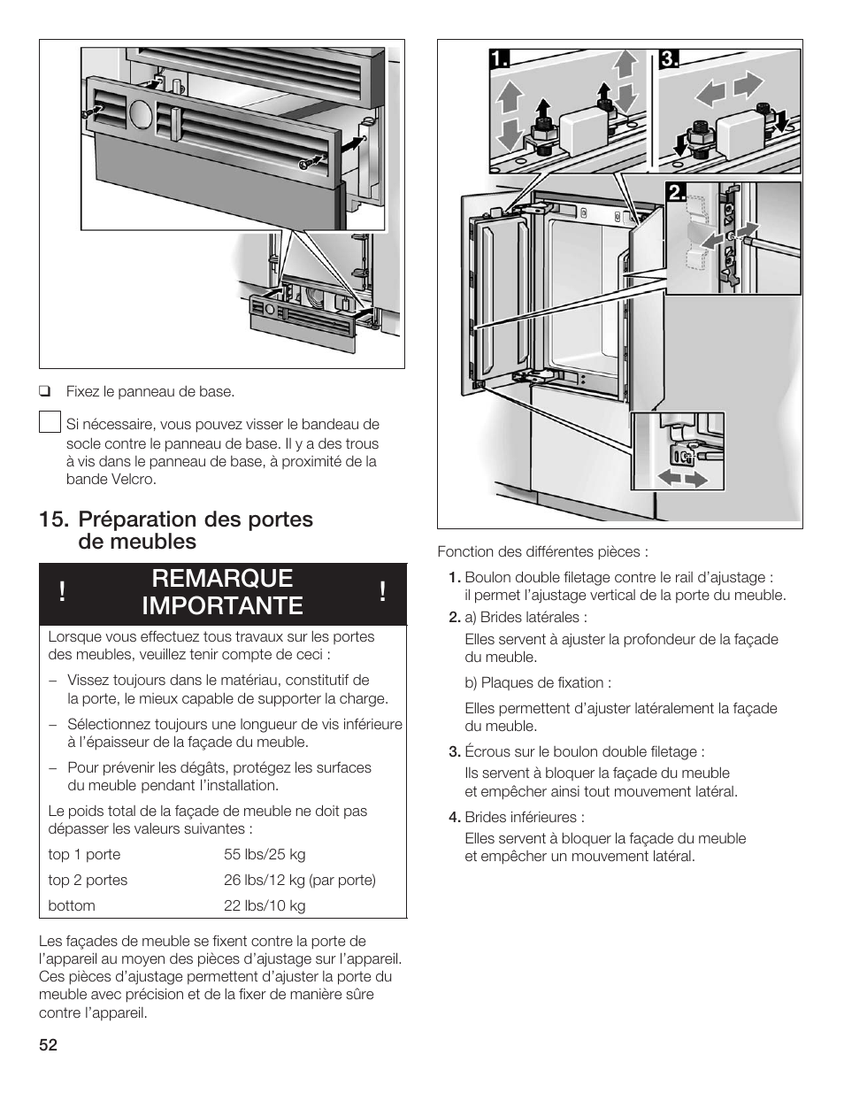 Remarque importante, Préparation des portes de meubles | Thermador 9000189697 User Manual | Page 52 / 93