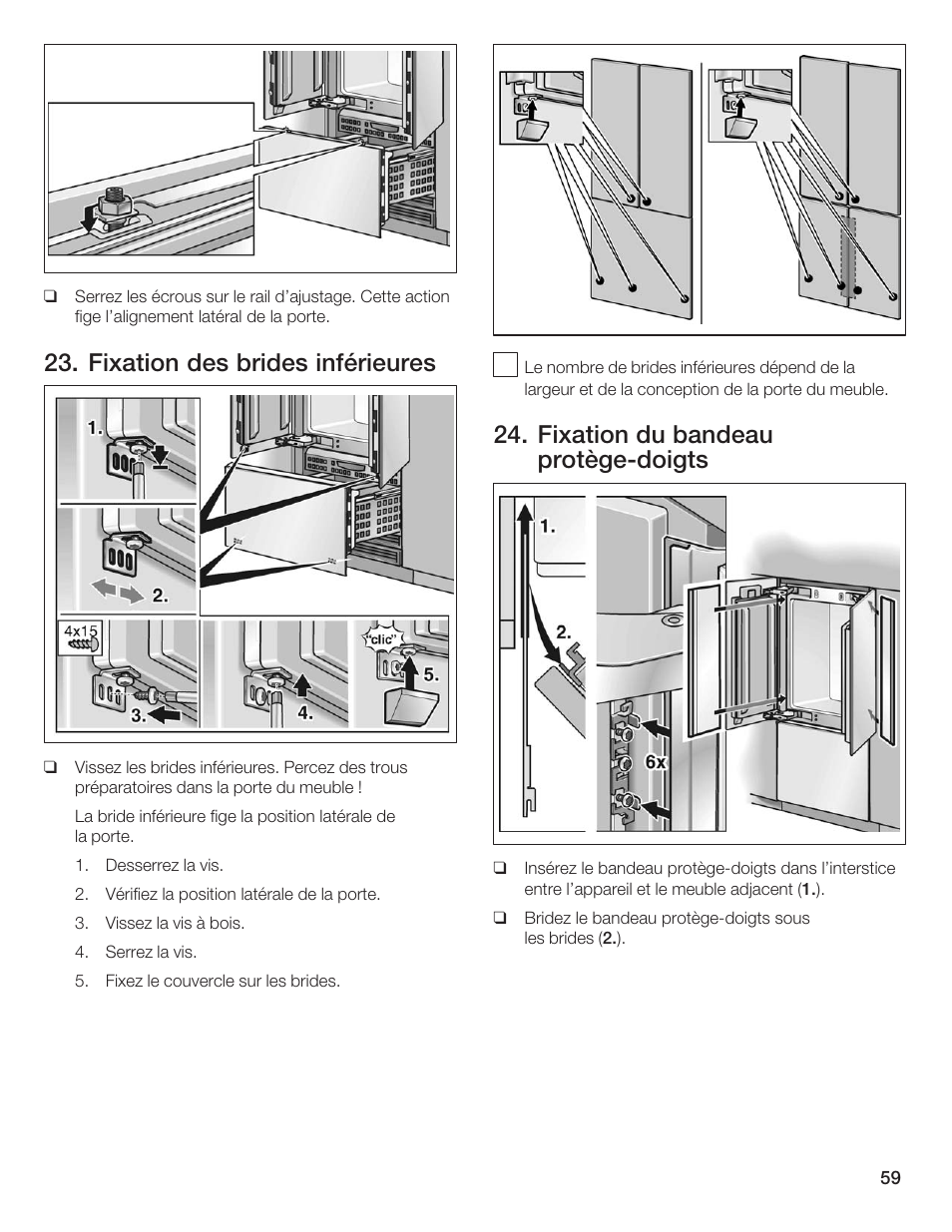 Fixation des brides inférieures, Fixation du bandeau protègećdoigts | Thermador 9000189697 User Manual | Page 59 / 93