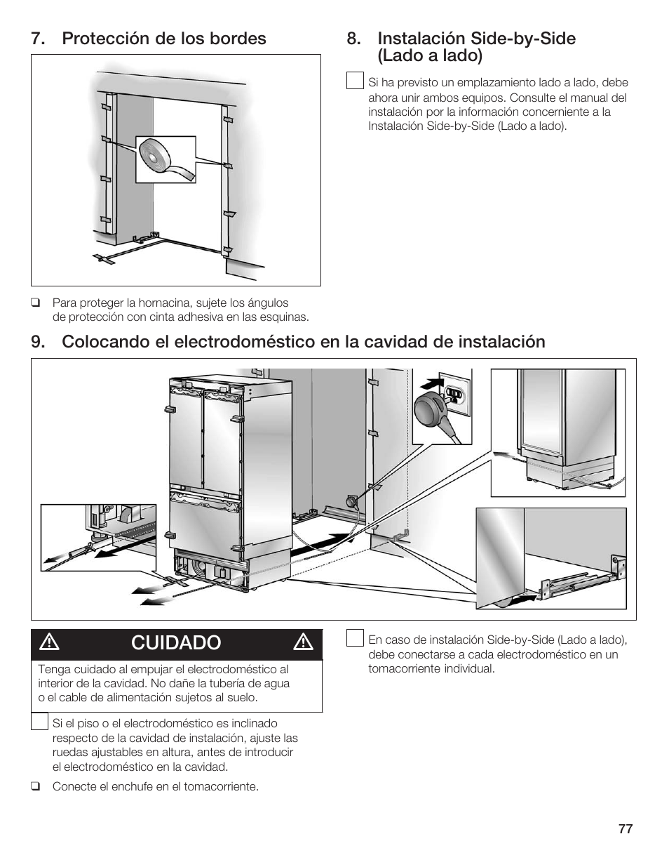 Cuidado, Protección de los bordes, Instalación sidećbyćside (lado a lado) | Thermador 9000189697 User Manual | Page 77 / 93