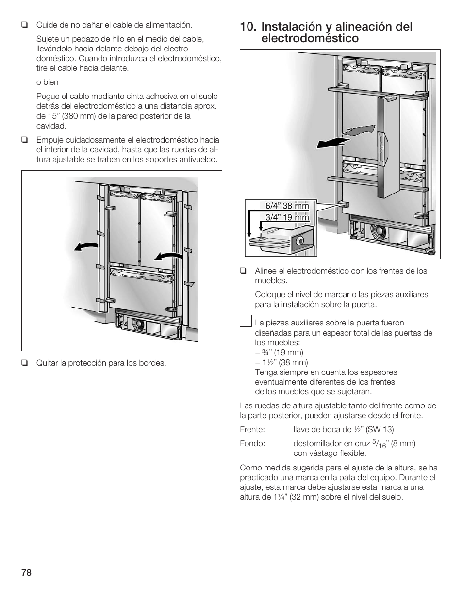 Instalación y alineación del electrodoméstico | Thermador 9000189697 User Manual | Page 78 / 93