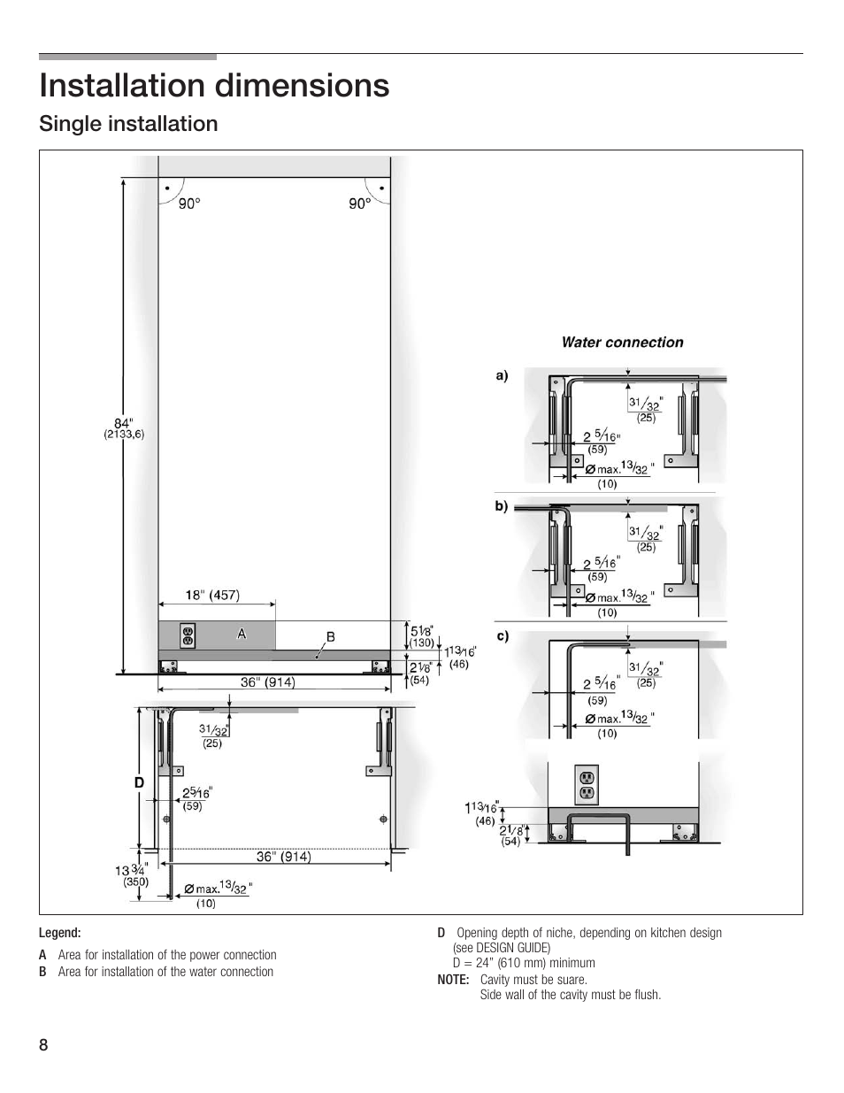 Installation dimensions, Single installation 6 | Thermador 9000189697 User Manual | Page 8 / 93