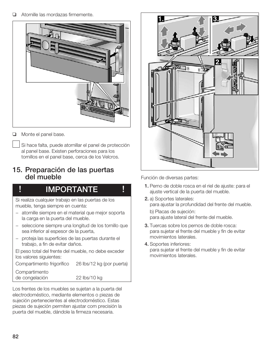 Importante, Preparación de las puertas del mueble | Thermador 9000189697 User Manual | Page 82 / 93