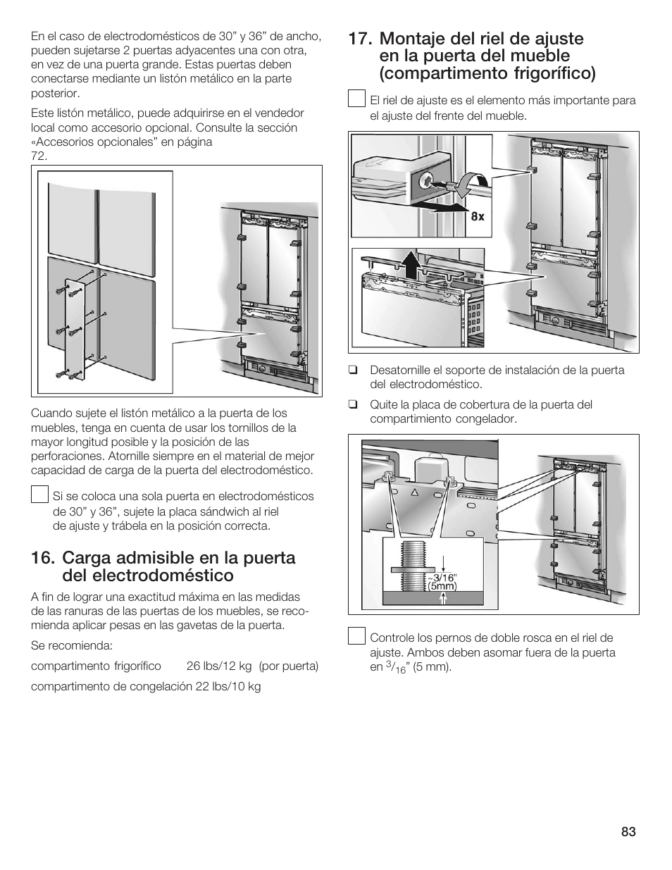 Carga admisible en la puerta del electrodoméstico | Thermador 9000189697 User Manual | Page 83 / 93