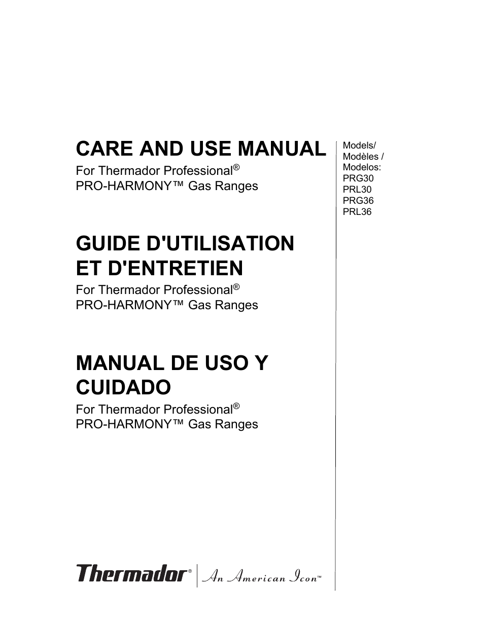 Thermador PRO-HARMONY PRL30 User Manual | 116 pages