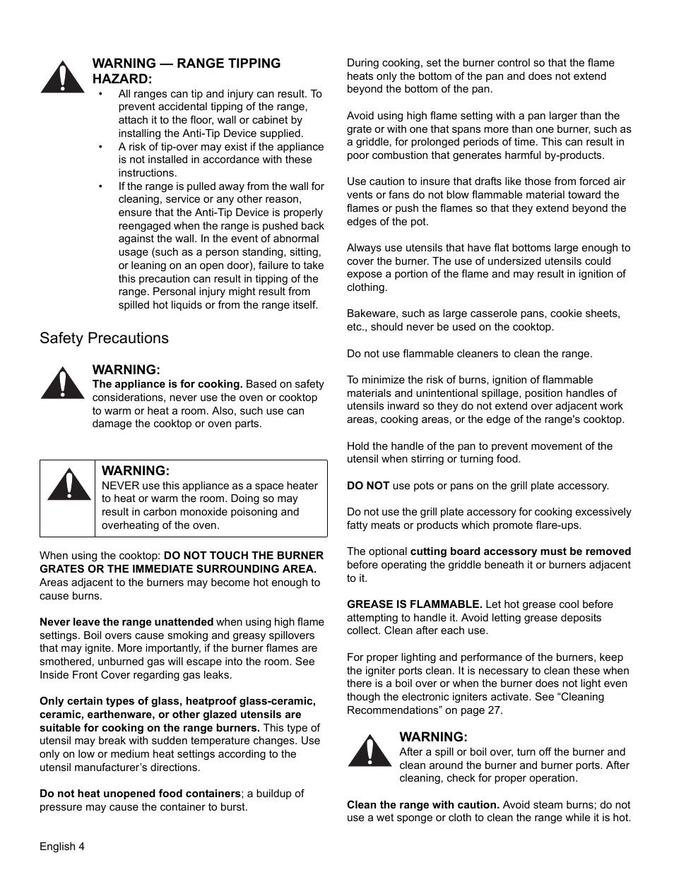 Warning — range tipping hazard, Safety precautions, Warning | Thermador PRO-HARMONY PRL30 User Manual | Page 6 / 116