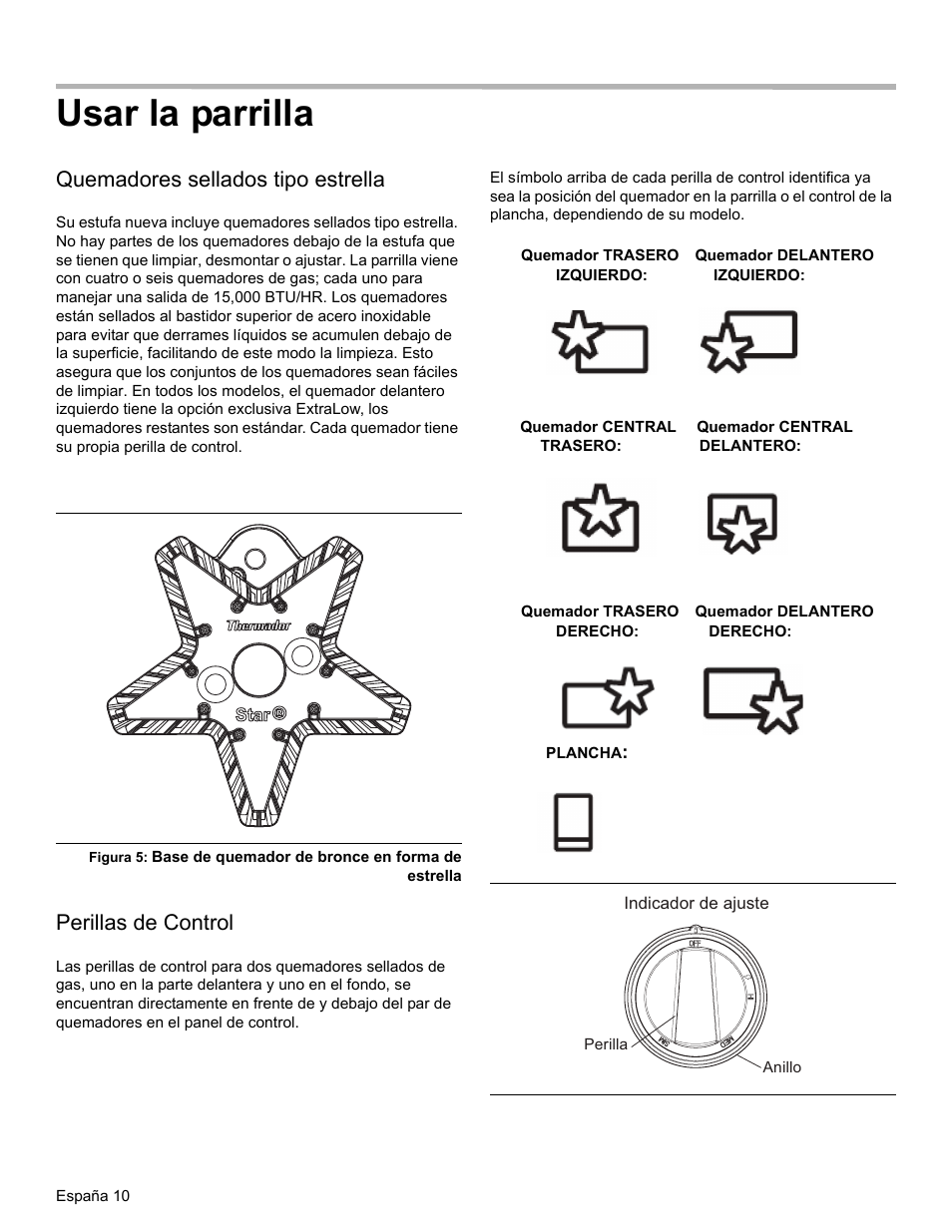 Usar la parrilla, Quemadores sellados tipo estrella, Perillas de control | Thermador PRO-HARMONY PRL30 User Manual | Page 88 / 116