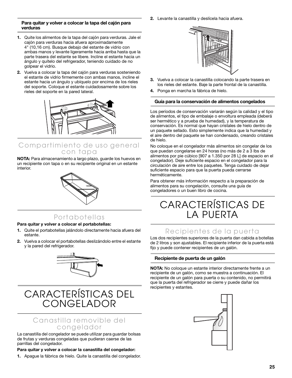 Características del congelador, Características de la puerta | Thermador KBURT3665E User Manual | Page 25 / 48