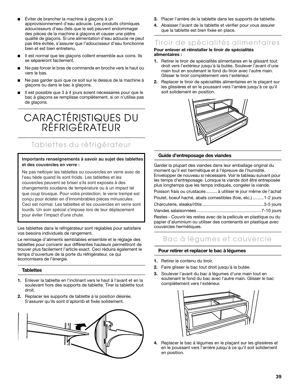 Caractéristiques du réfrigérateur | Thermador KBURT3665E User Manual | Page 39 / 48