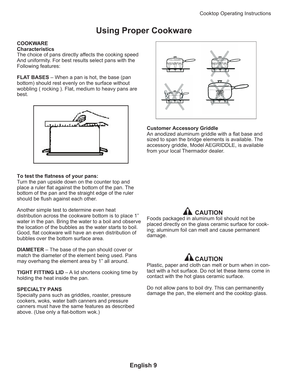 Using proper cookware | Thermador CEP User Manual | Page 13 / 56