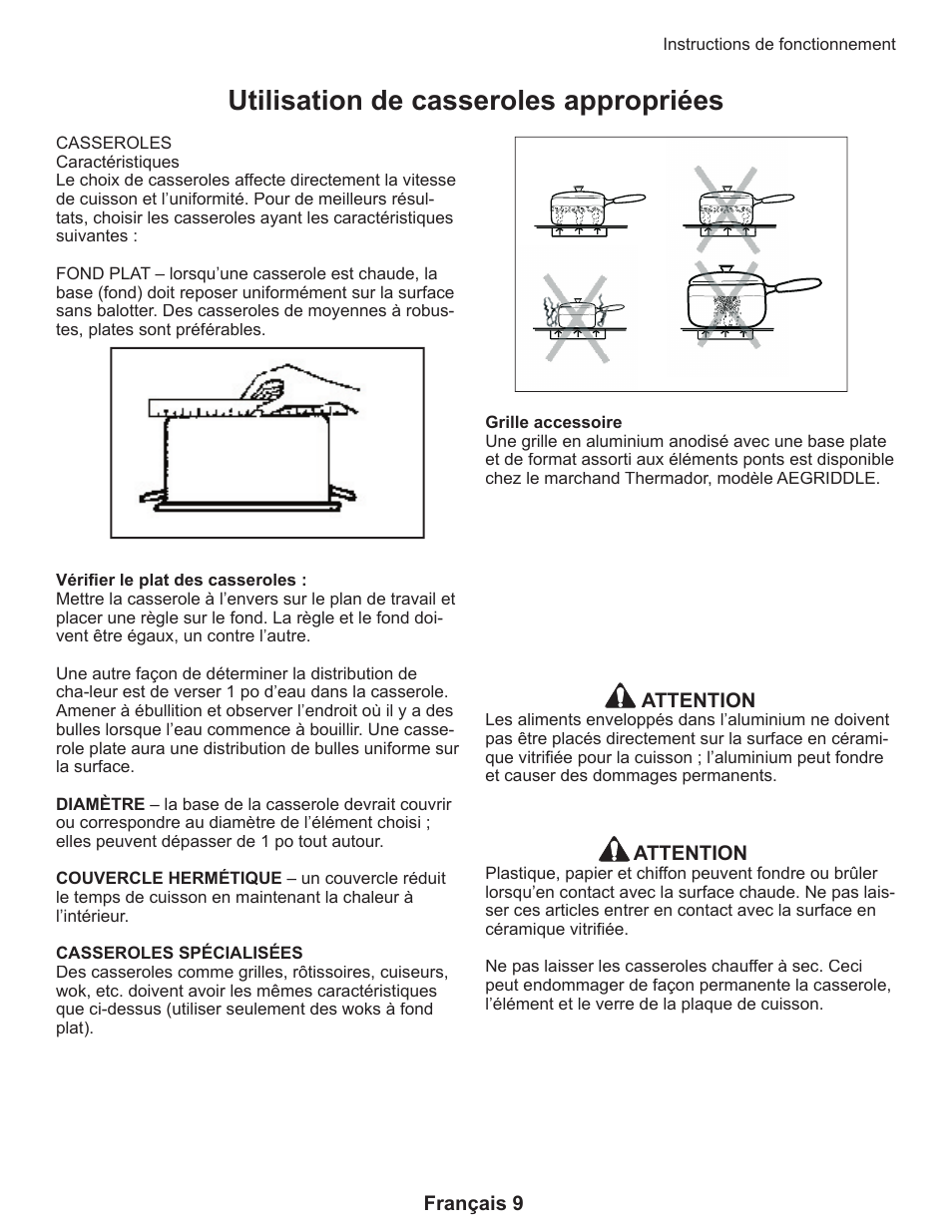 Utilisation de casseroles appropriées | Thermador CEP User Manual | Page 31 / 56