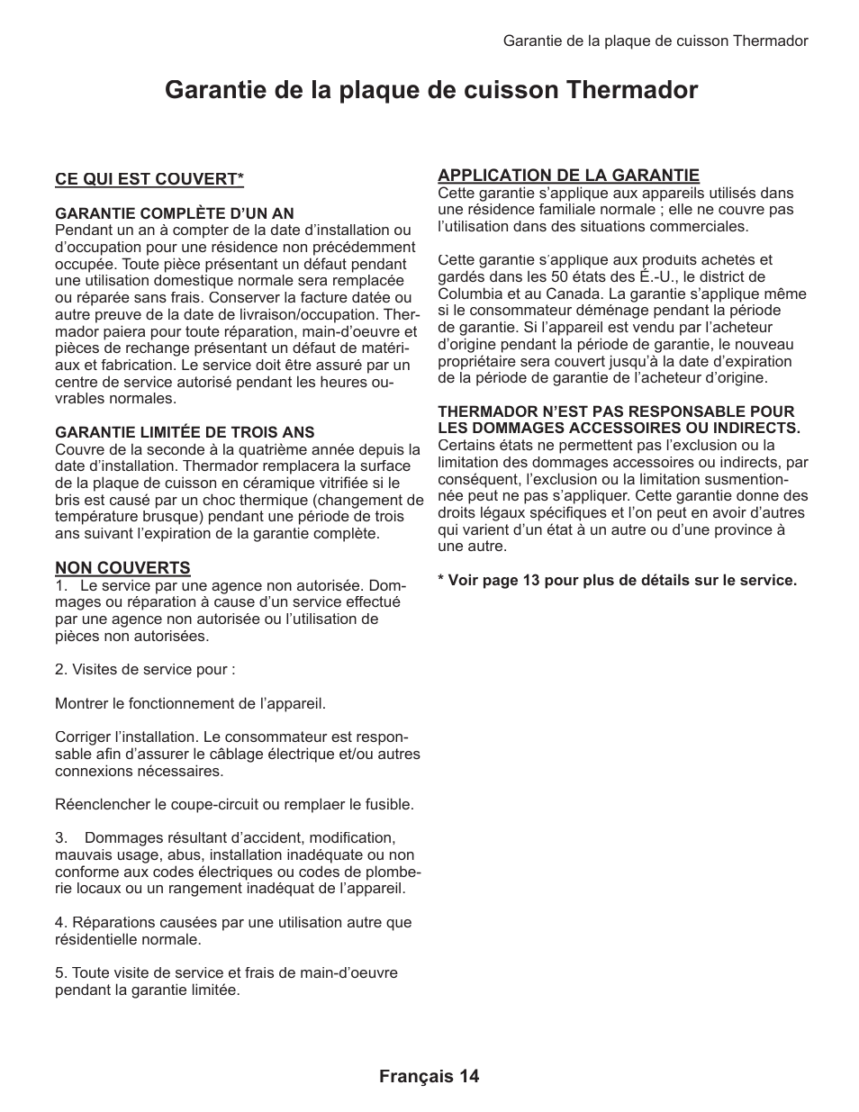 Garantie de la plaque de cuisson thermador | Thermador CEP User Manual | Page 36 / 56