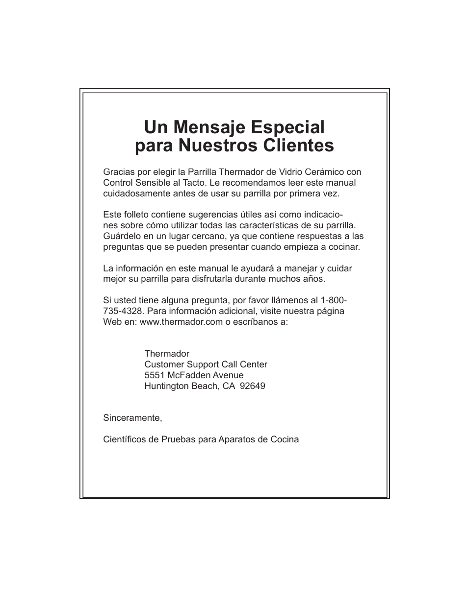 Un mensaje especial para nuestros clientes | Thermador CEP User Manual | Page 38 / 56