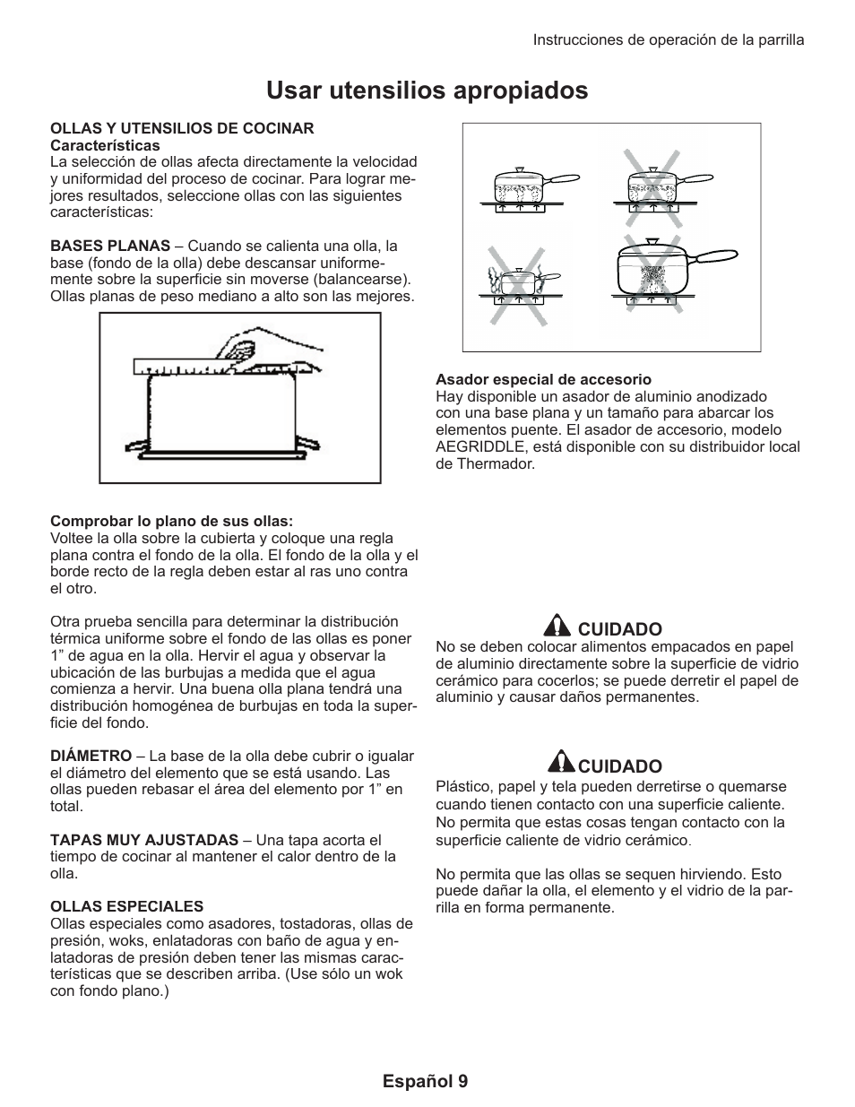 Usar utensilios apropiados | Thermador CEP User Manual | Page 49 / 56