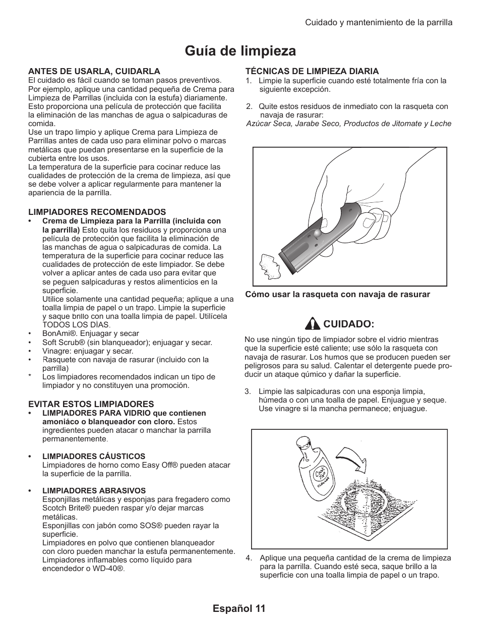 Guía de limpieza, Español 11, Cuidado | Thermador CEP User Manual | Page 51 / 56